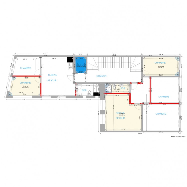 SAR CAF 2 eme ETAGE PROJET 1. Plan de 5 pièces et 53 m2