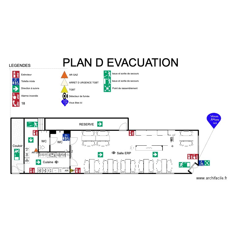 PLAN D EVACUATIN. Plan de 9 pièces et 114 m2