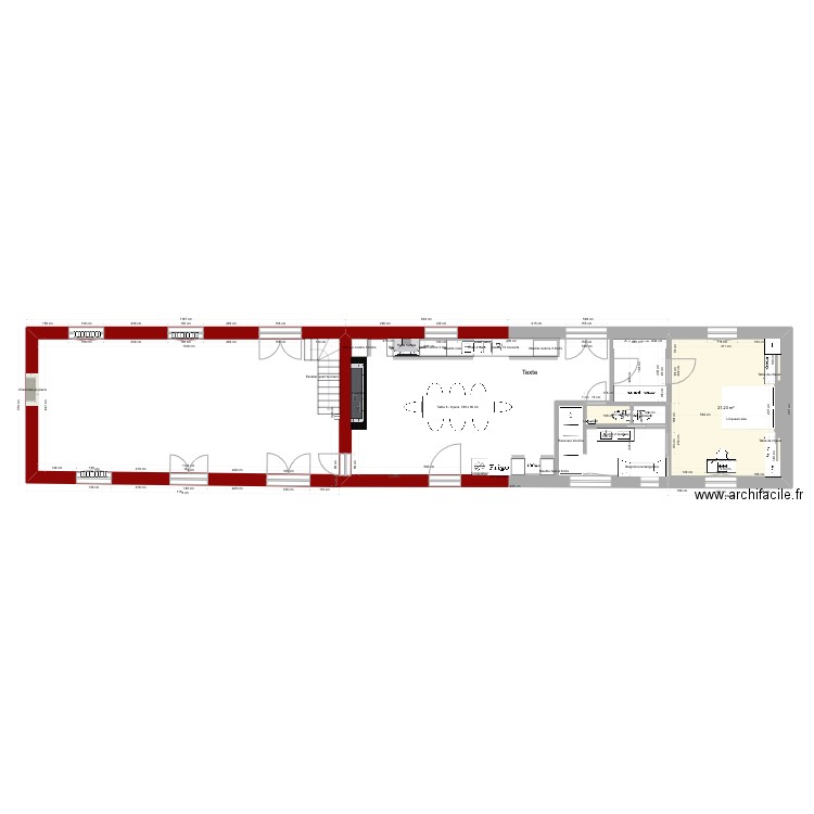 SERVOLLE Projet 2023-lineaire. Plan de 2 pièces et 22 m2