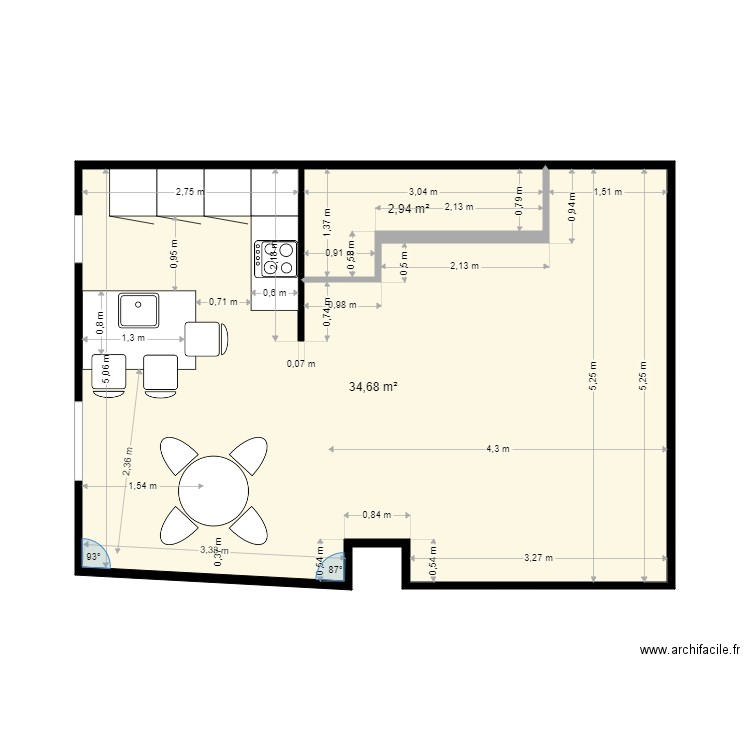 Saint B4. Plan de 2 pièces et 38 m2