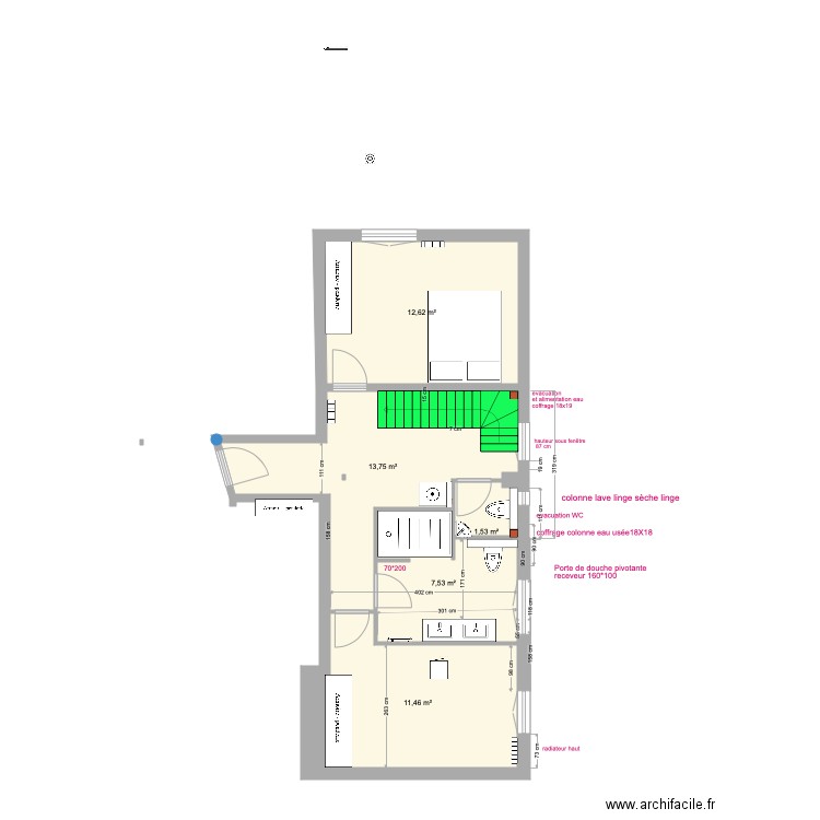 plan 1 2eme Wc face petite fenêtre. Plan de 0 pièce et 0 m2