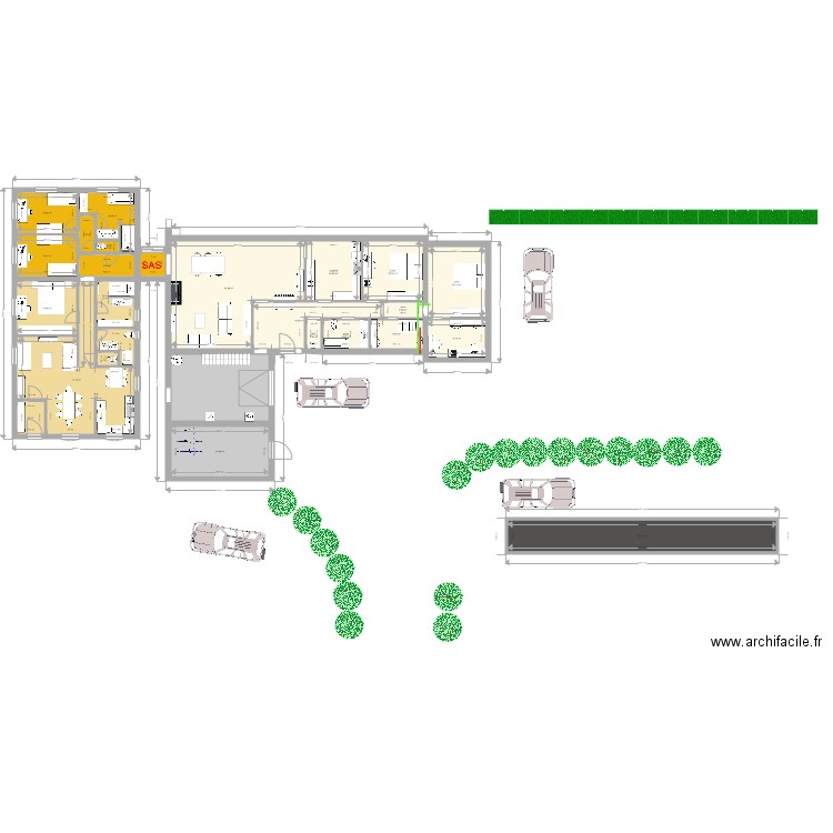 2 maisons haies voitures. Plan de 0 pièce et 0 m2