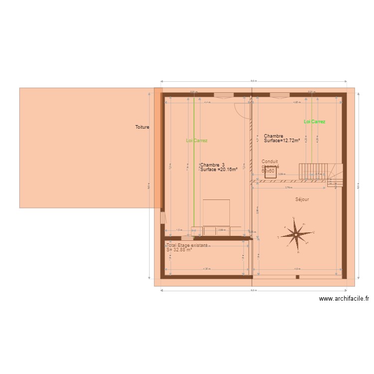 plan etage existant. Plan de 0 pièce et 0 m2