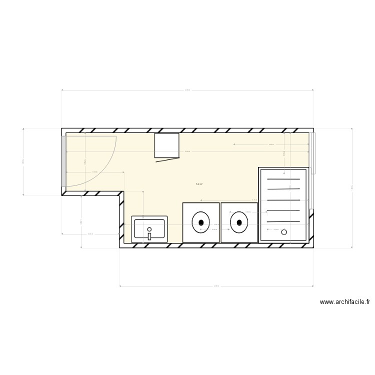 salle de bain modifier etienne pedron. Plan de 1 pièce et 6 m2