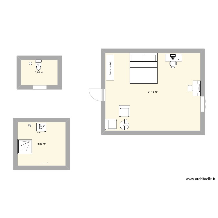 Kim. Plan de 3 pièces et 44 m2