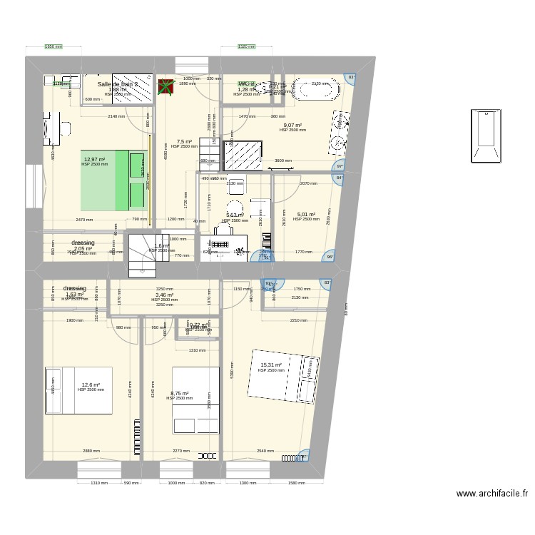 la chagnaie 2. Plan de 16 pièces et 90 m2