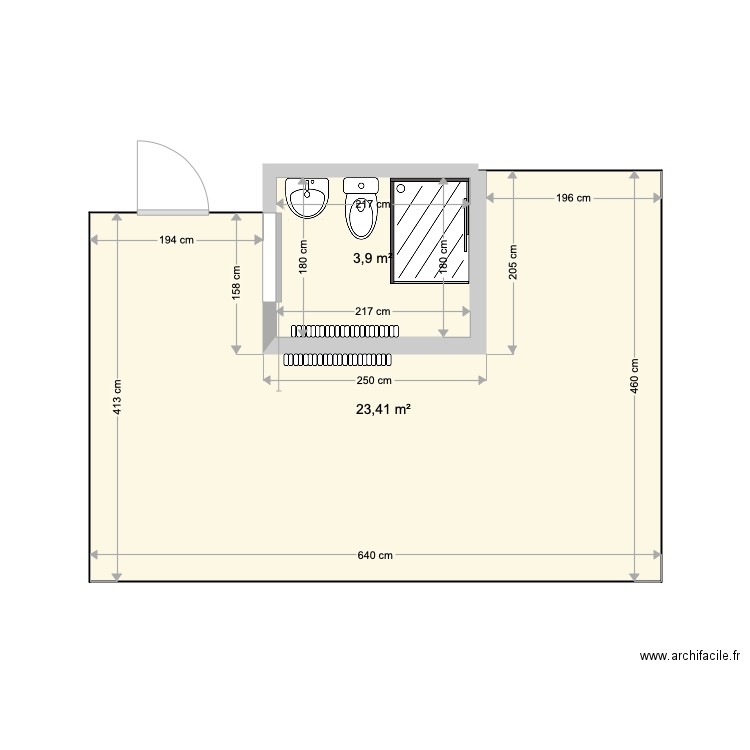 chambreSdB 1. Plan de 2 pièces et 27 m2