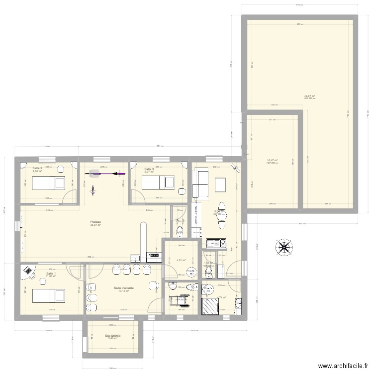 projet 1. Plan de 15 pièces et 296 m2