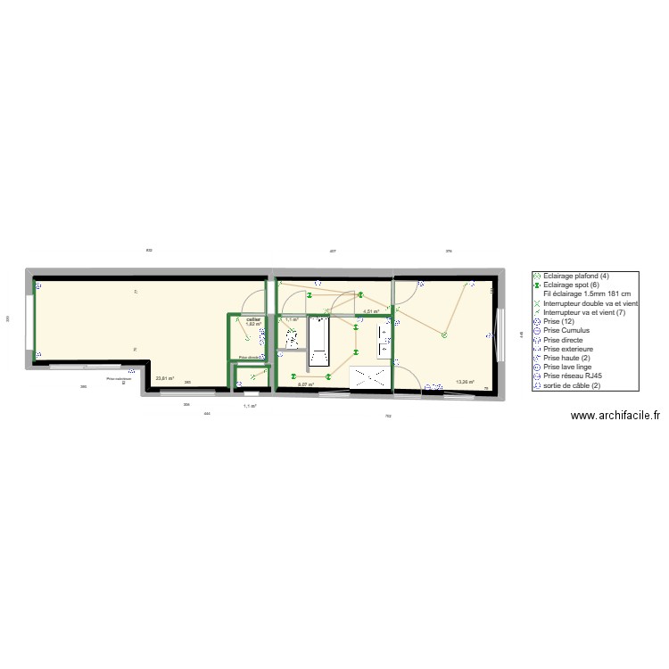 Cuisine elec. Plan de 7 pièces et 56 m2