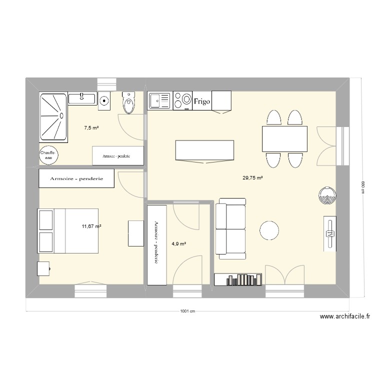 Plan maison 2. Plan de 4 pièces et 54 m2