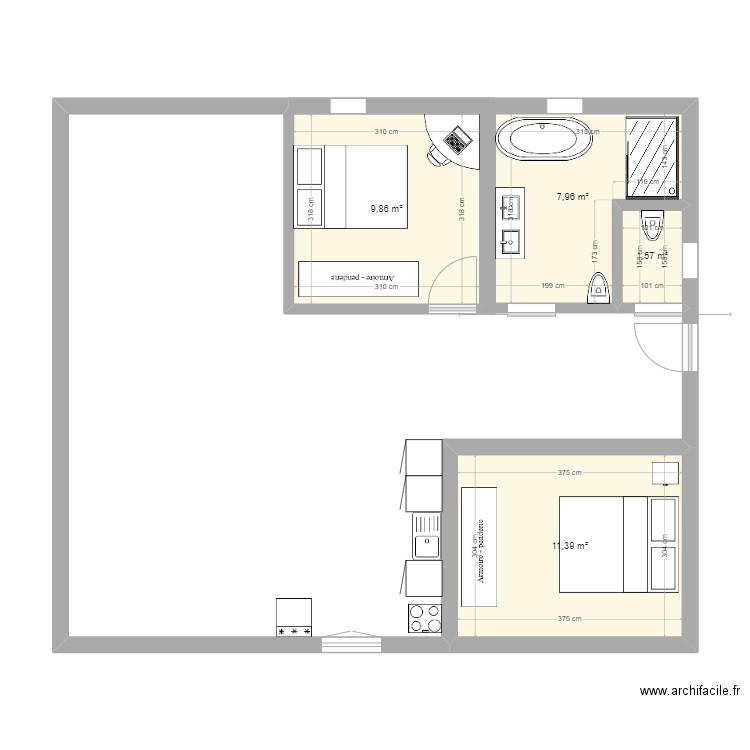 plan 2 Mica. Plan de 4 pièces et 31 m2