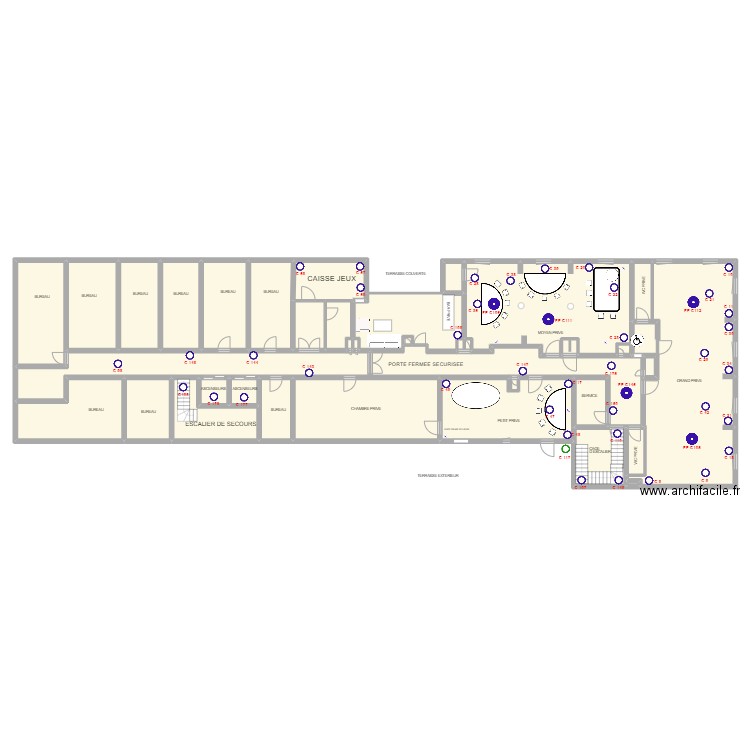 Plan Caméra 1er étage au 08 Septembre 2022. Plan de 34 pièces et 532 m2