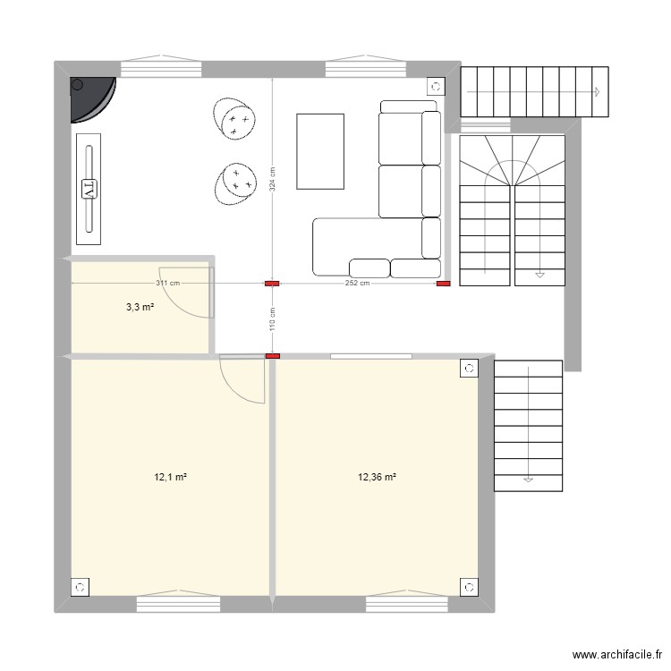 Estelle/Christian - RDC. Plan de 3 pièces et 28 m2