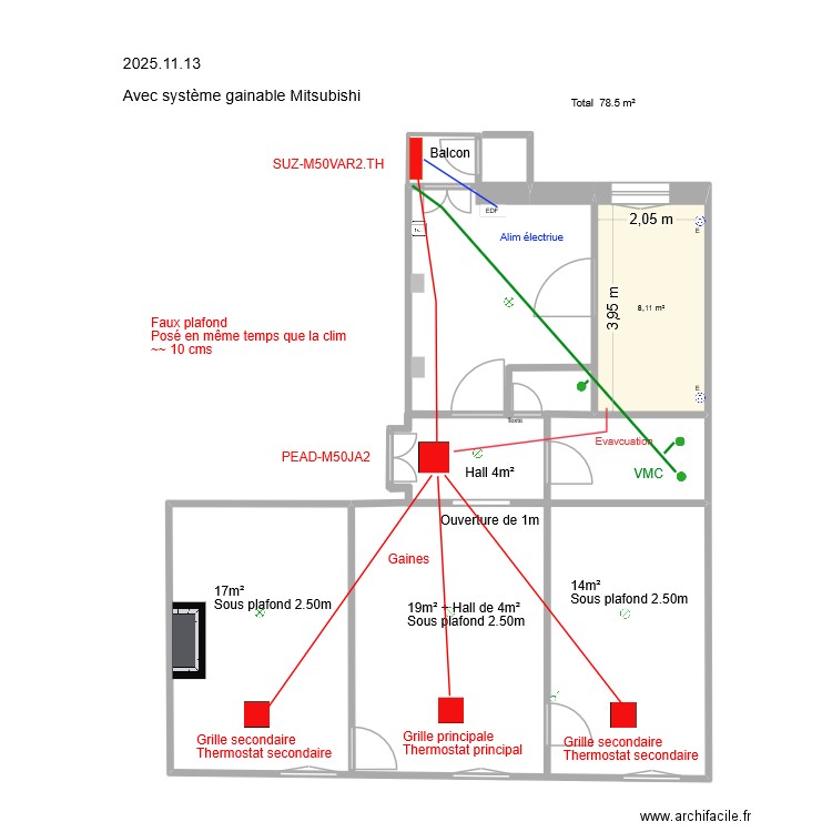 13 Gb Clim Gainable + VMC. Plan de 1 pièce et 8 m2