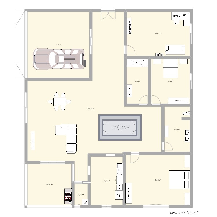 Francés. Plan de 10 pièces et 274 m2