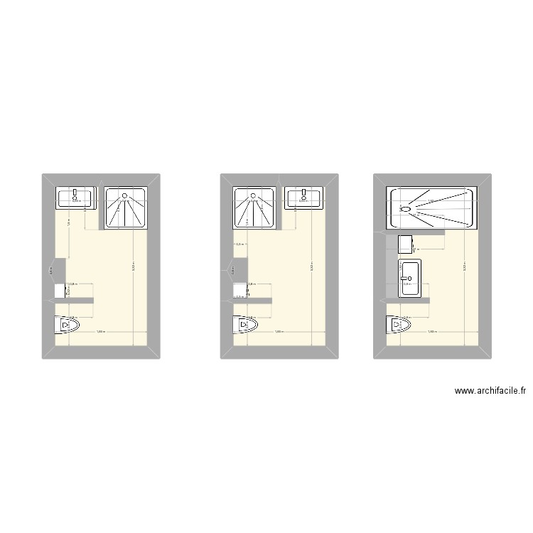 salle de bain. Plan de 3 pièces et 18 m2