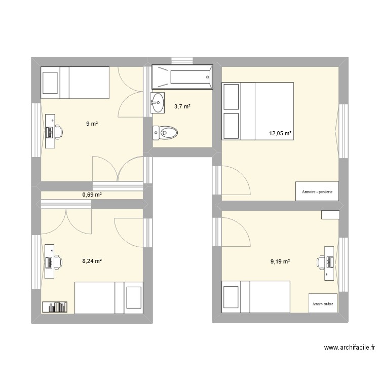 Bornalet 23 chambres. Plan de 6 pièces et 43 m2