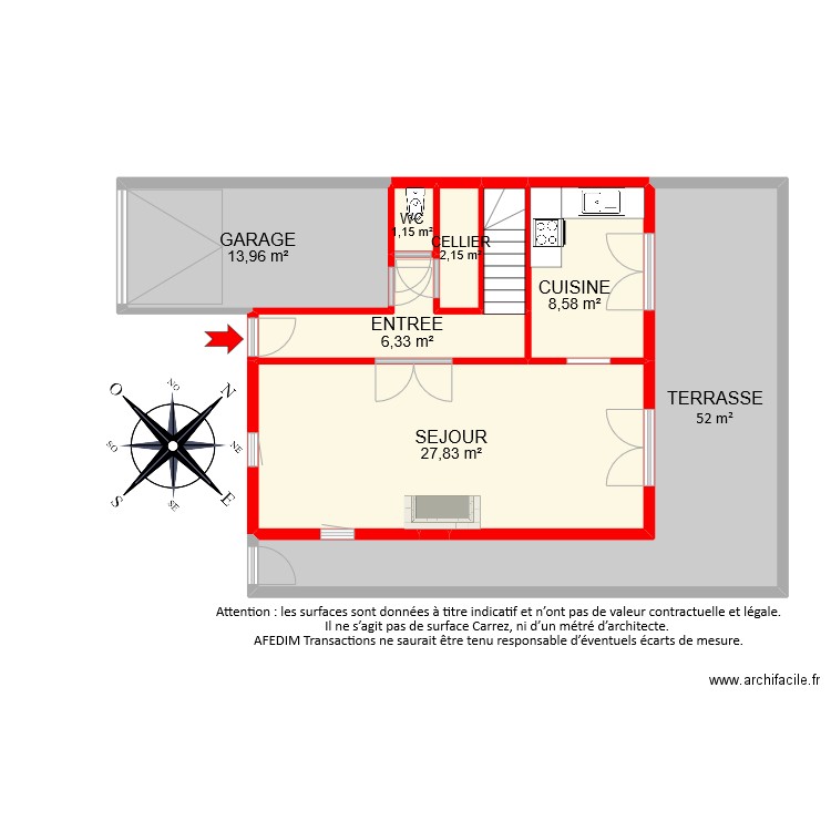 BI8952 RDC. Plan de 9 pièces et 93 m2