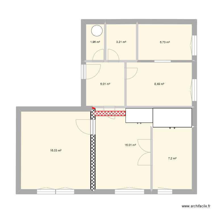 Appartement T3/4. Plan de 8 pièces et 63 m2