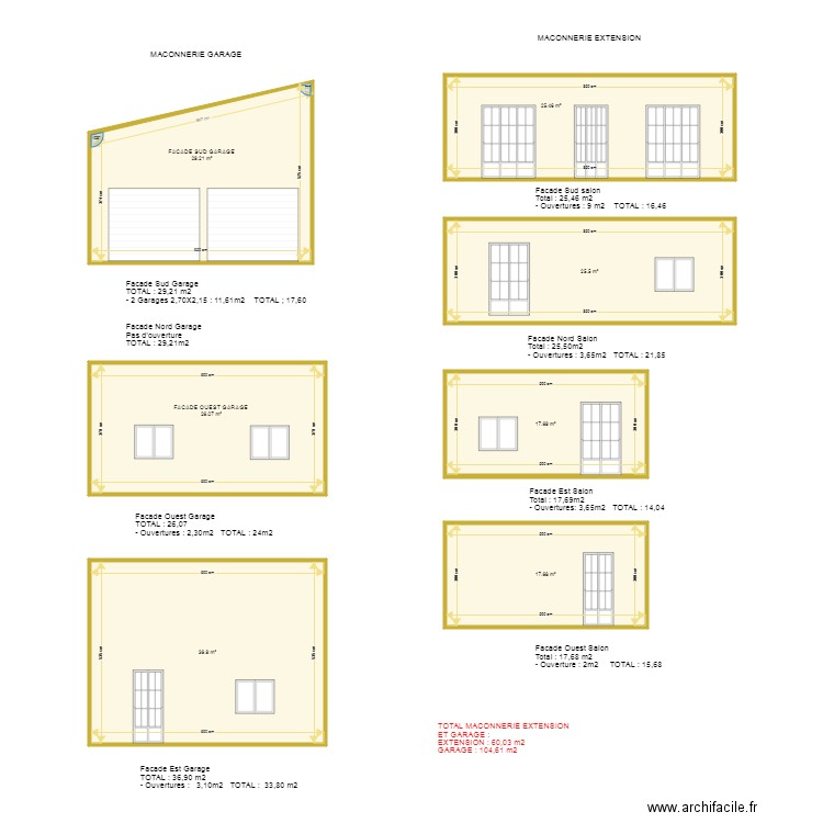 MACONNERIE EXTENSION ET GARAGE TOTAL. Plan de 0 pièce et 0 m2