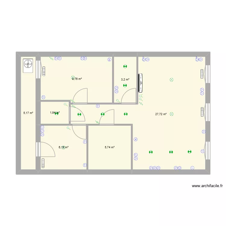 17 olivier. Plan de 7 pièces et 60 m²