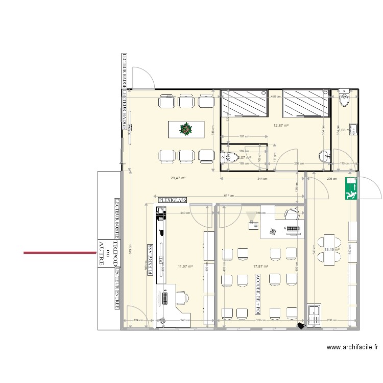 Poste de sécurité. Plan de 7 pièces et 91 m2