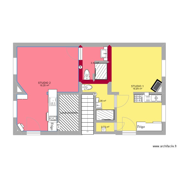 Appart Ivry. Plan de 9 pièces et 46 m2