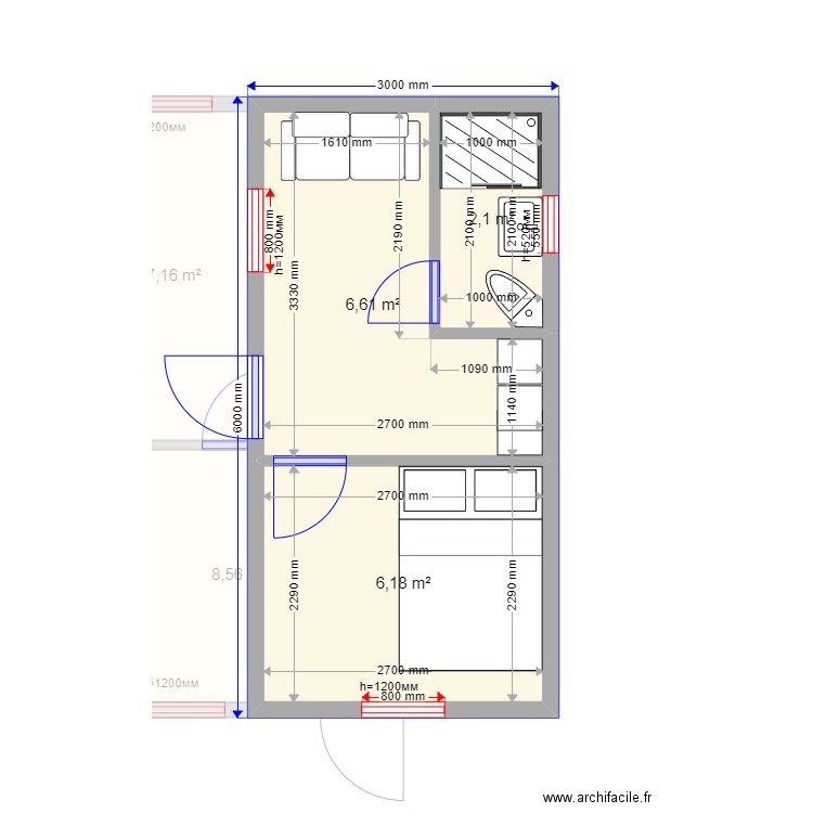 Анна Истра. Plan de 7 pièces et 41 m2