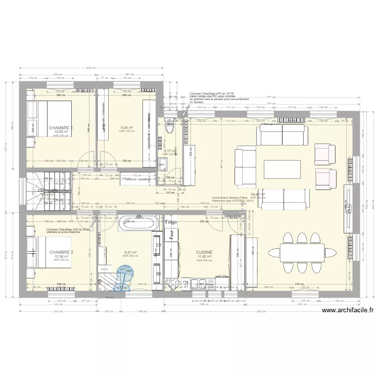 PLAN RDC LUISANT salle de bains modifi&eacute;e Chauffage. Plan de 