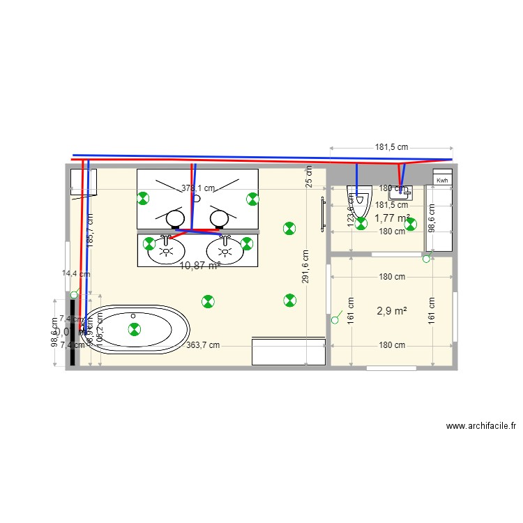 sdb perso badef. Plan de 4 pièces et 16 m2