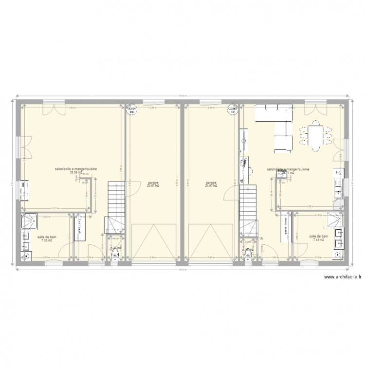maison mitoyenne. Plan de 0 pièce et 0 m2