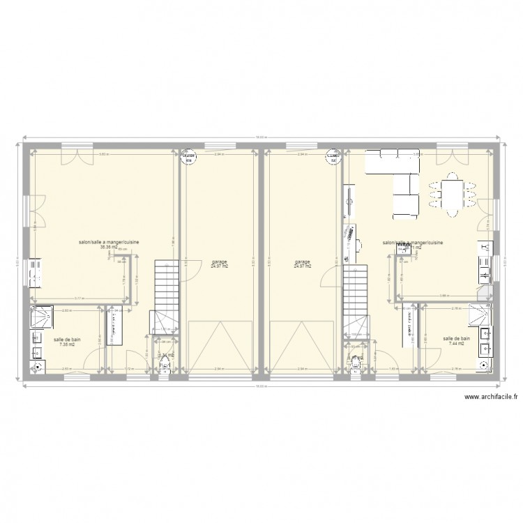 maison mitoyenne. Plan de 0 pièce et 0 m2