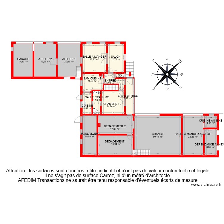 BI 9438 RDC . Plan de 37 pièces et 590 m2