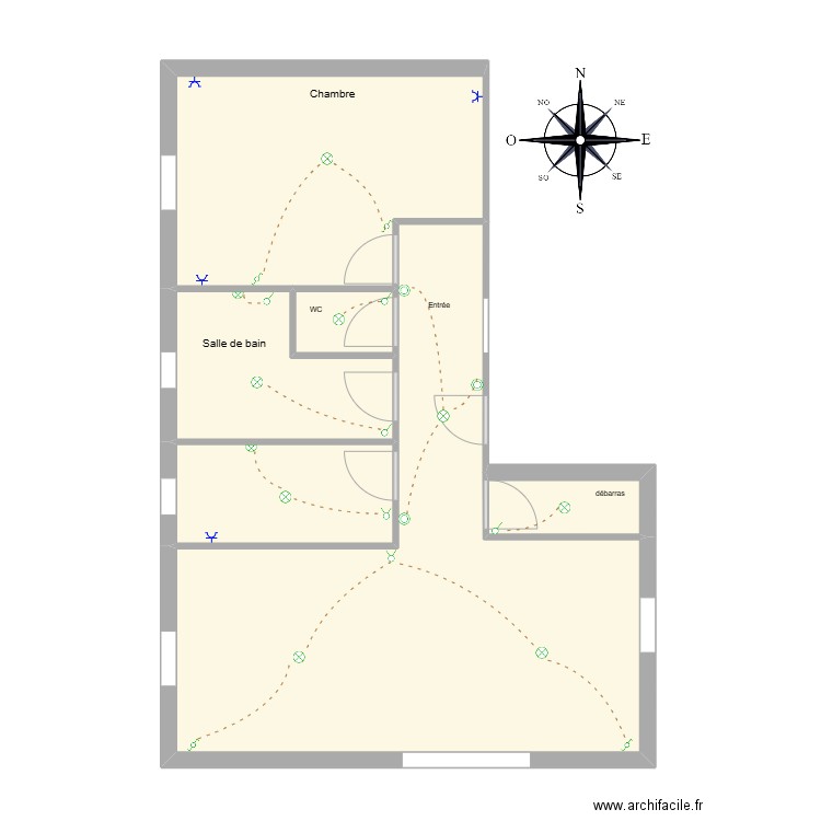 appartement f2. Plan de 6 pièces et 65 m2