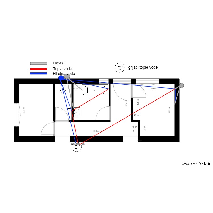 Nord-plomberie. Plan de 1 pièce et 30 m2