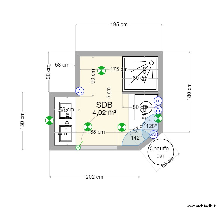 SDB Barjols. Plan de 1 pièce et 4 m2