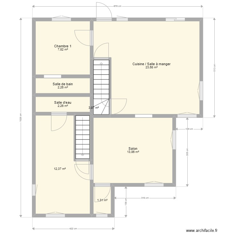 Le Reclot étage 1. Plan de 8 pièces et 68 m2