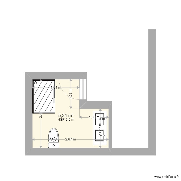 BEKA SDB  propo1. Plan de 1 pièce et 5 m2