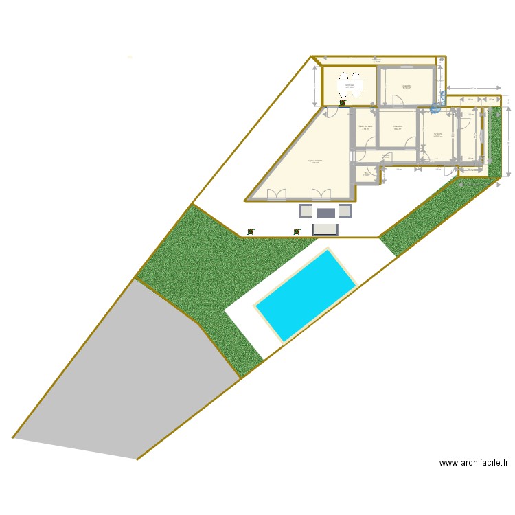 piscine Laborie. Plan de 11 pièces et 98 m2