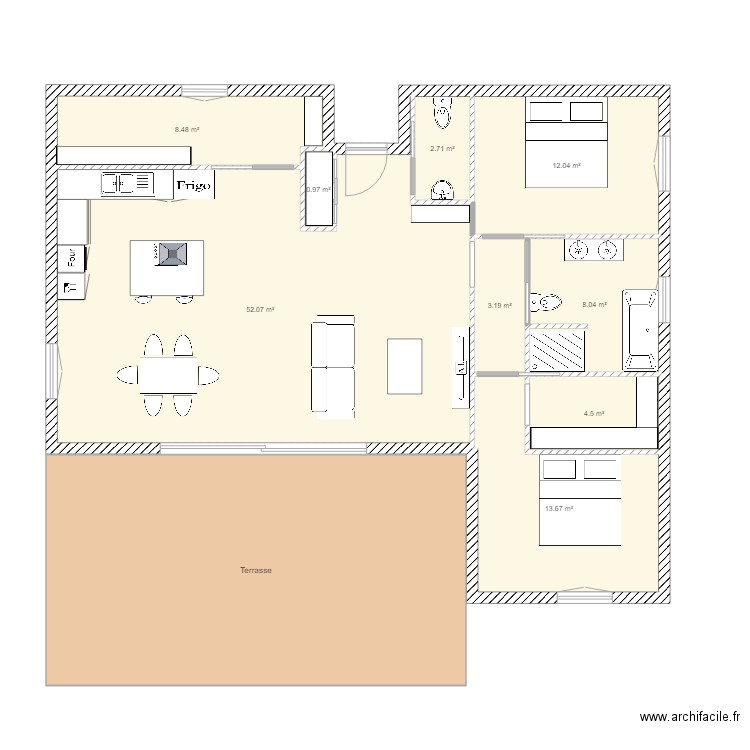 maison terrasse sud ouest. Plan de 0 pièce et 0 m2