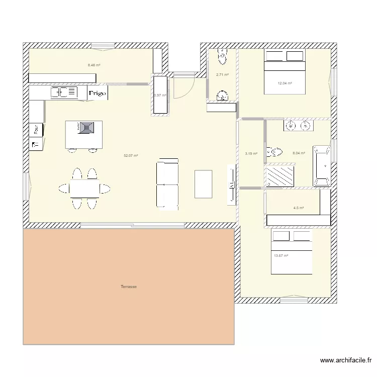 maison terrasse sud ouest. Plan de 
