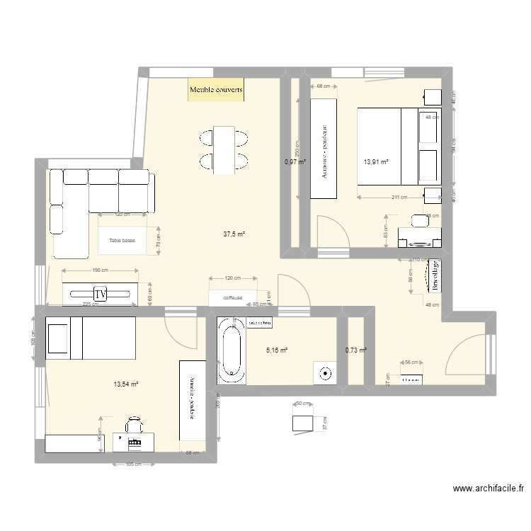 Appartement Avry 2. Plan de 6 pièces et 72 m2