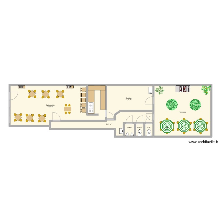 Hesbaye REZ avec meubles. Plan de 7 pièces et 95 m2