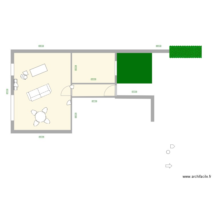 cinéma. Plan de 3 pièces et 40 m2