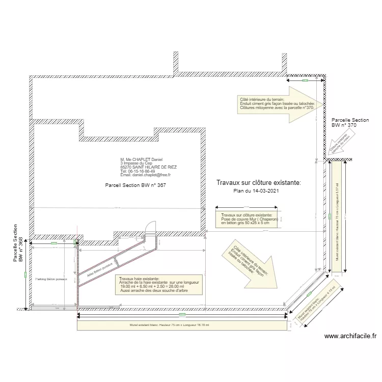 Travaux Cl&ocirc;ture existante . Plan de 