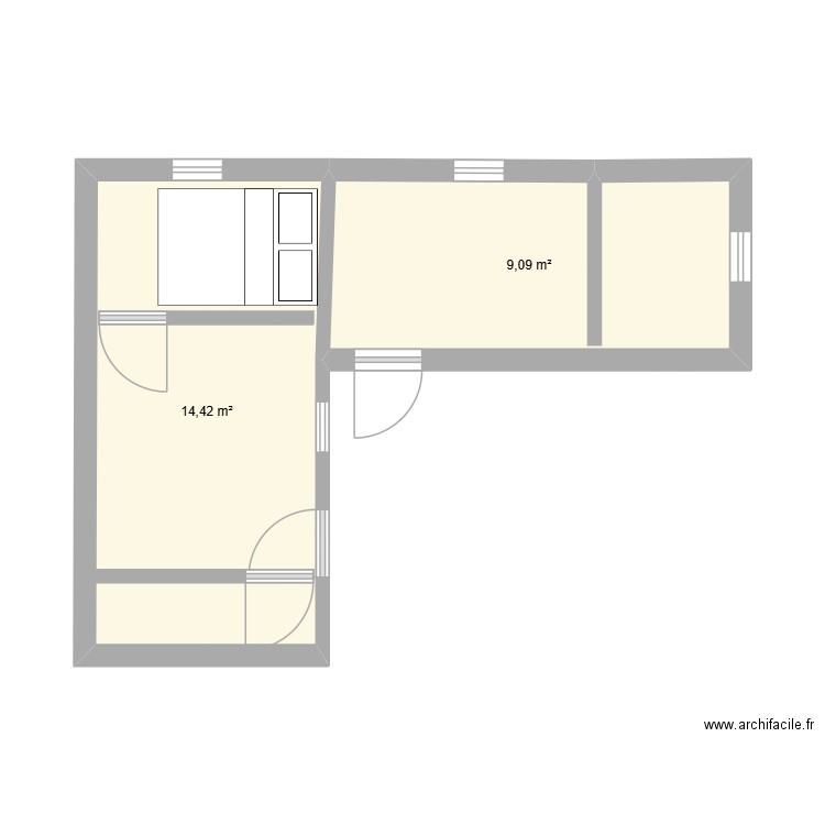 prg 2. Plan de 2 pièces et 24 m2