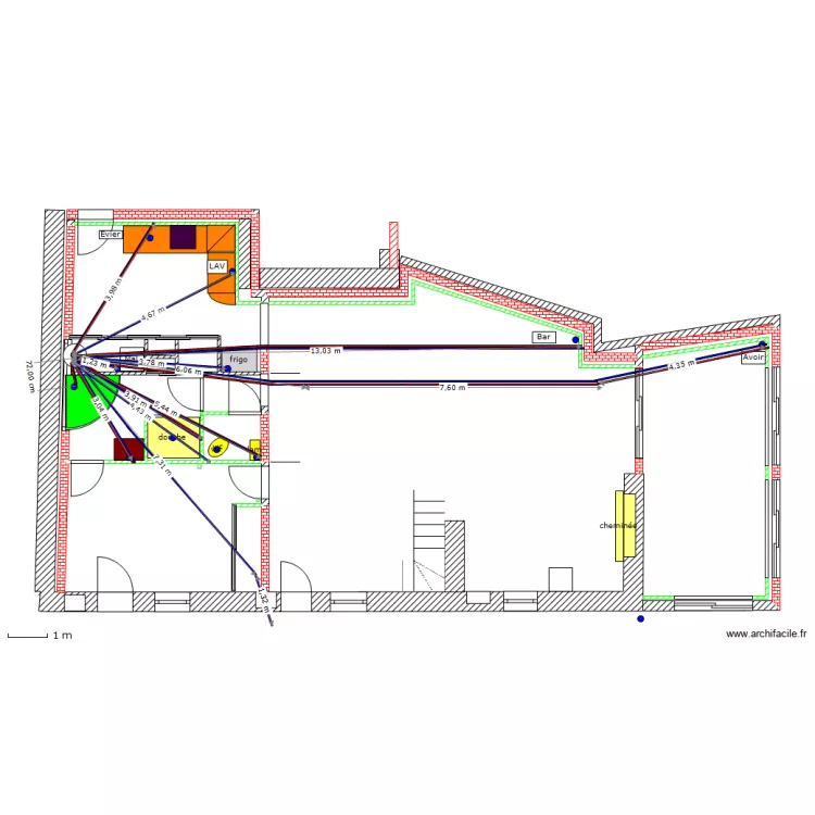 Plomberie longeur tuyaux. Plan de 