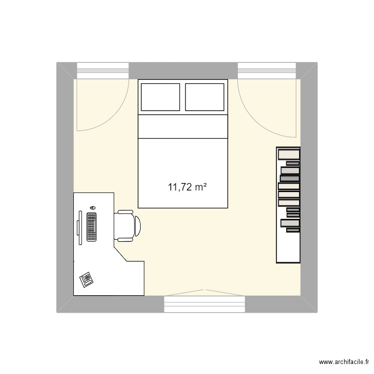 V3  petit gris. Plan de 1 pièce et 12 m2