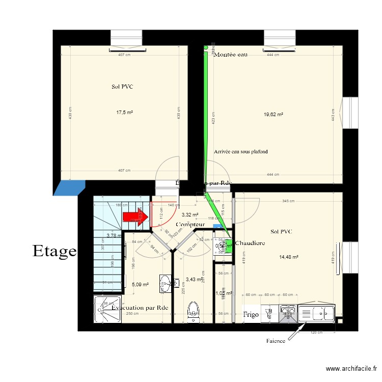 T5 étage. Plan de 9 pièces et 69 m2