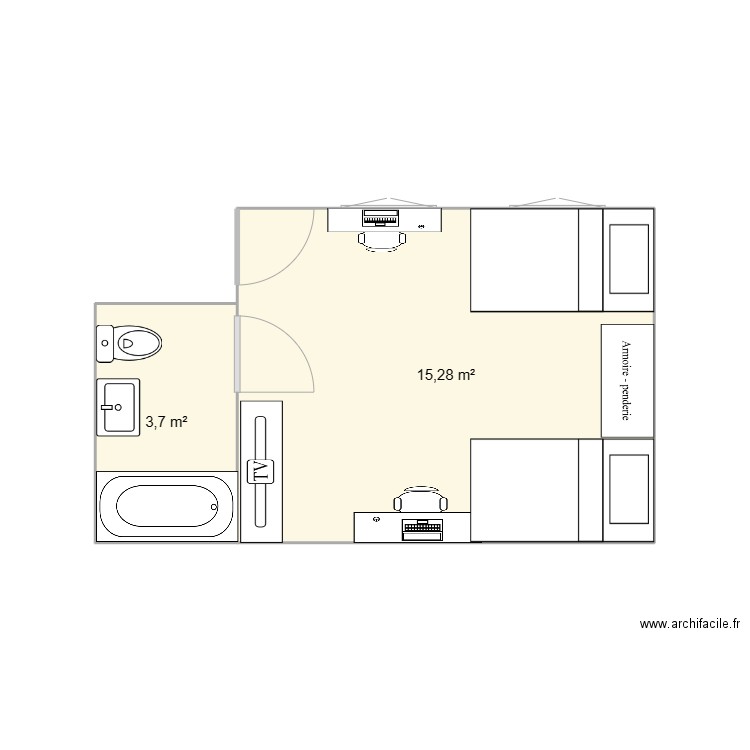 ma chambre. Plan de 2 pièces et 19 m2